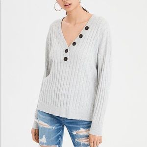 AE Ribbed Henley V Neck Sweater M